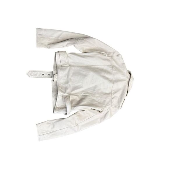 ALLSAINTS Anderson Sheepskin Leather Zip Front Biker Jacket White Size 4 US - Picture 5 of 13